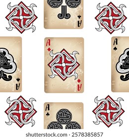 Playing cards seamless pattern. Original background in three-dimensional style. Fashion design for fabric, wallpaper, textile and decor.
