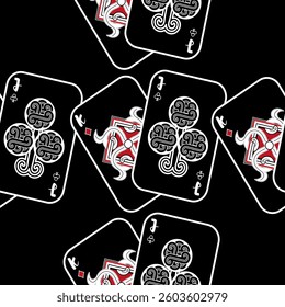 Playing cards seamless pattern. Original background in three-dimensional style. Fashion design for fabric, wallpaper, textile and decor.
