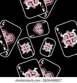 Playing cards seamless pattern. Original background in three-dimensional style. Fashion design for fabric, wallpaper, textile and decor.
