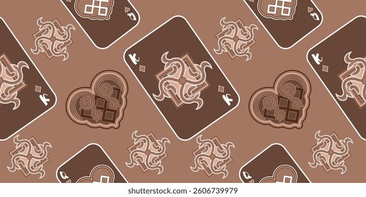 Playing cards seamless pattern. Original background in three-dimensional style. Fashion design for fabric, wallpaper, textile and decor.
