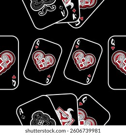 Playing cards seamless pattern. Original background in three-dimensional style. Fashion design for fabric, wallpaper, textile and decor.
