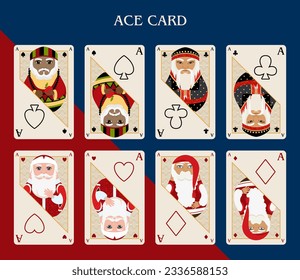 Playing cards. A set of aces of all stripes. Original design in the style of a Tilting Toy. The symbol of entertainment is poker, blackjack, casino. Vector illustration