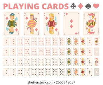 Playing Cards Set - Classic Deck Design. Cute drawn exclusive deck of cards.