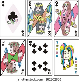 Playing cards - set of clubs. Set of vector images.