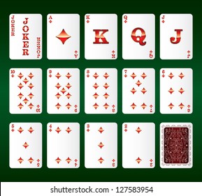 Playing cards Set. Diamonds. Vector illustration