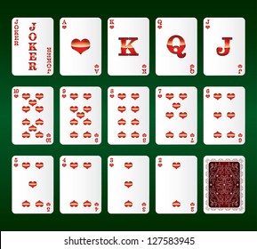 Playing cards Set. Hearts. Vector illustration