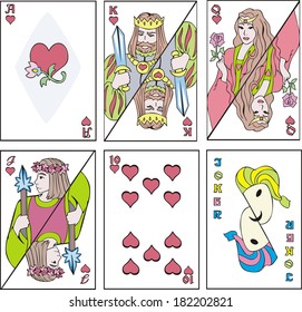 Playing cards - set of hearts. Set of vector images.