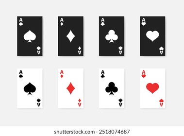 Playing cards set icons. Flat and silhouette style. Vector icons.