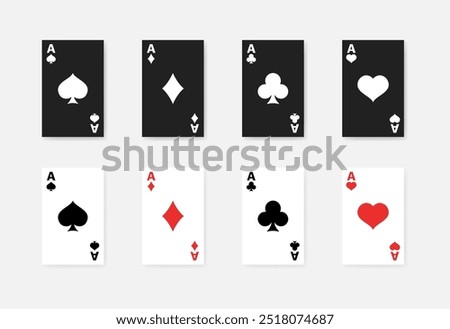 Playing cards set icons. Flat and silhouette style. Vector icons.