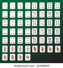 Playing Cards Set - Isolated On Green Background - Vector Illustration, Graphic Design Editable For Your Design.