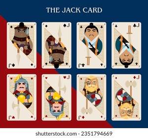 Playing cards. A set of Jack of all stripes. Original design in the style of a Tilting Toy. The symbol of entertainment is poker, blackjack, casino. Vector illustration