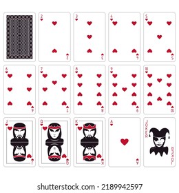 Playing cards. Set of cards on a white background. Hearts. Bridge size. 