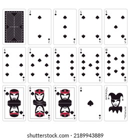 Playing cards. Set of cards on a white background. Spades. Bridge size.