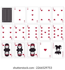 Playing cards. Set of cards on a white background. Hearts. Poker size. 