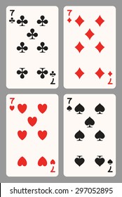 Playing cards seven. Vector illustration