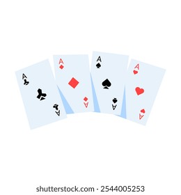 Jogando Cartas Mostrando Quatro Aces Em Ilustração De Vetor Plano Simbolizando Jogos De Cartas, Sorte E Entretenimento, Isolado No Fundo Branco