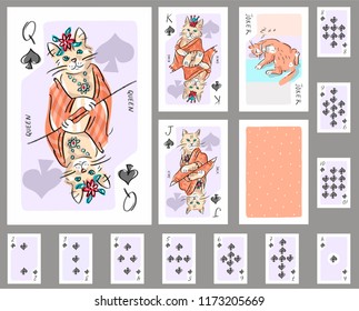 Playing cards spade with cats