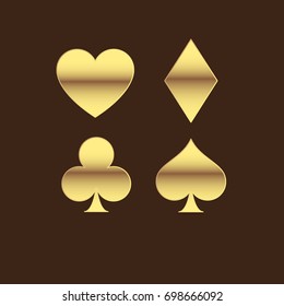 Playing Cards Spade, Heart, Club, Diamond Suit. Golden Icons For Apps And Websites.