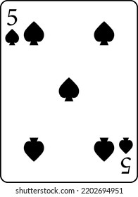 Jugando cartas. Espadas cinco. Un mazo de cartas de póquer.