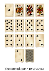 Playing cards of Spades suit in vintage style isolated on white. Original design. Vector illustration