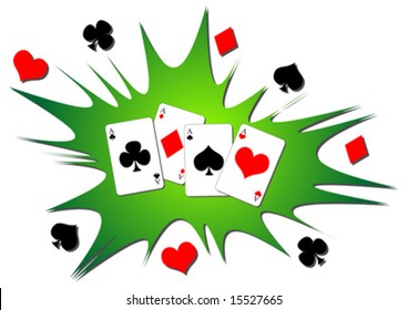 Playing cards splash. Four aces poker hand background.