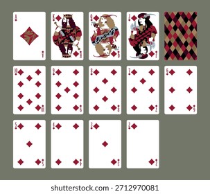 Jugando a las cartas del traje de diamantes y el diseño de la espalda en un estilo plano minimalista. Ilustración vectorial