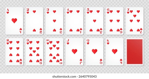 Playing cards suit of hearts. Set of poker playing cards. Vector illustration