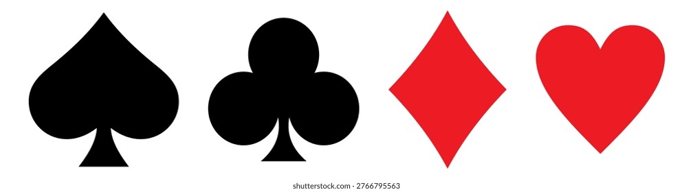 Playing cards suit icon set diamonds hearts clubs spades symbols vector collection isolated.