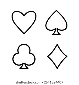 Playing cards suit outline symbol icon set isolated on white Vector background. illustration design.