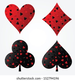 Playing Cards Suits Filled with Suits Pattern. Vector Illustration