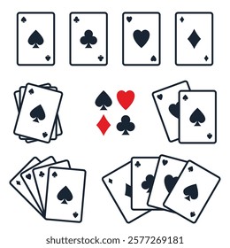 Playing cards suits icon set - spade, clover, heart, diamond