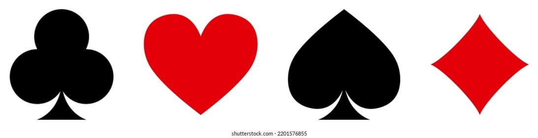 Playing cards suits icons. Heart, diamond, club, spade suite. Vector illustration