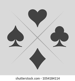 Playing cards suits icons. Spades, hearts, diamonds, clubs signs. Poker game symbol. Vector illustration.