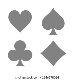 Playing cards suits. Spades, hearts, diamonds, clubs icons. Game cards signs. Isolated vector illustration