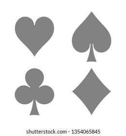 Playing cards suits. Spades, hearts, diamonds, clubs icons. Game cards signs. Isolated vector illustration