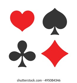 Playing cards suits. Spades, hearts, diamonds, clubs icons. Game cards signs. Isolated vector illustration