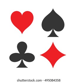 Playing cards suits. Spades, hearts, diamonds, clubs icons. Game cards signs. Isolated vector illustration