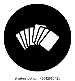 A playing cards symbol in the center. Isolated white symbol in black circle. Vector illustration on white background