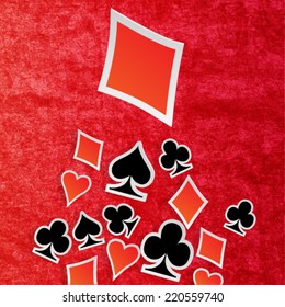 Playing Cards Symbol on Red Luxury Background , Gambling Concept , Vector Illustration .