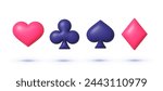 Playing cards symbols 3d on white background. Poker heart ace spade, diamond casino card symbol. Vector illustration