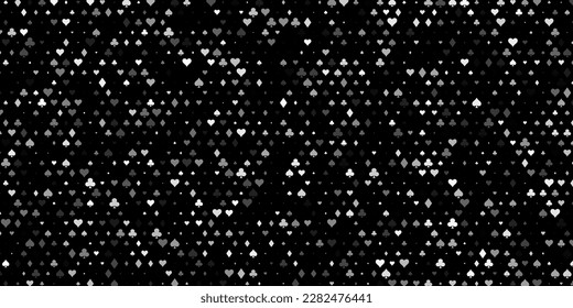 Playing Cards Symbols Black and White Pattern. Gambling Pattern Wrapping Texture Background. Vector Illustration.