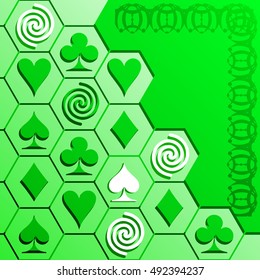 Playing cards symbols green background.