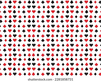 Playing Cards Symbols Pattern simple .Suit of playing cards.Vector red and black suits, leisure hobby entertainment gambling game fortune card to play.isolated on white background.