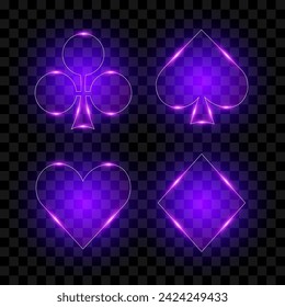 Playing cards symbols, purple neon shape, vector illustration.