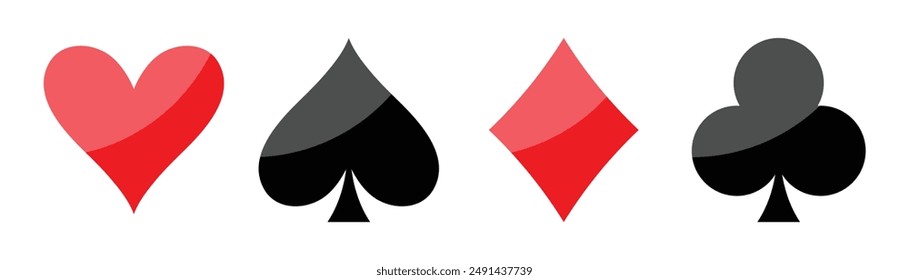 Juego de símbolos de cartas conjunto de cuatro palos de cartas de póquer con corazón, pica, club, icono de diamante en estilo mínimo. La tarjeta de póquer se adapta a la Ilustración vectorial.