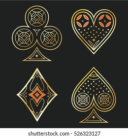 Playing Cards Symbols Set Vector Gold Vintage