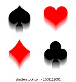 Reproduciendo símbolos de cartas con sombra, ilustración vectorial.
