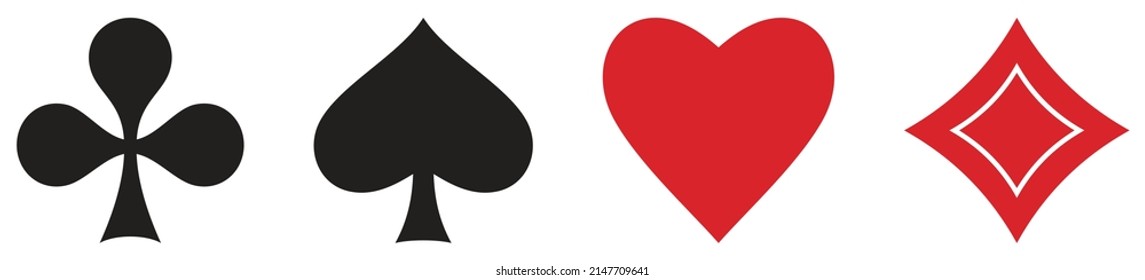 Playing Cards Symbols vector with diamonds, spade, clubs and Heart. White isolated background.
Logo illustration with all related card signs in red and black. 