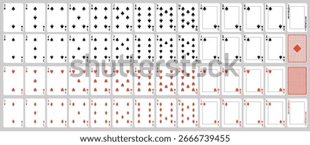 Playing cards template. Blank casino poker cards mockup, printable sample deck kit for card game with empty cards for characters. Vector card deck isolated set.