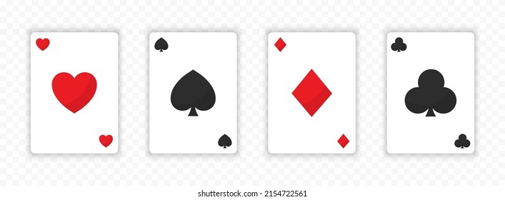 Playing cards template. Realistic playing cards icons. Heart dimond club spade suite cards. Gamble game cards. Vector graphic EPS 10